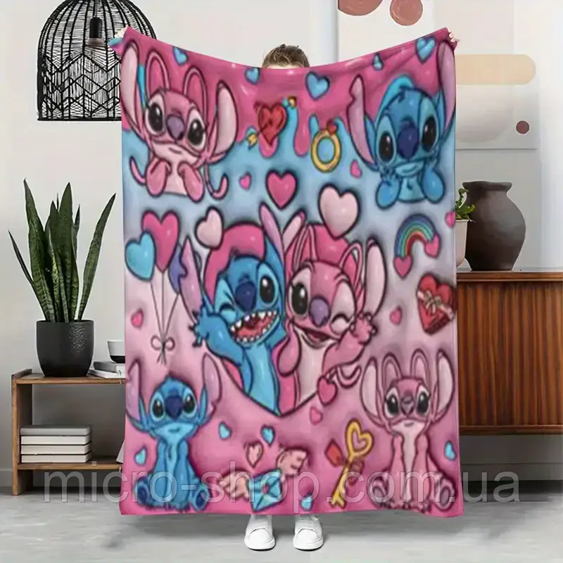 Плюшевий плед ковдра покривало Стич та Ангел Lilo & Stitch 150х200 см