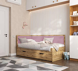 Ліжко дитяче Бруклін з ящиками Viorina DEKO (Виорина Деко) купити в Одесі, Україні 80х190, Дуб Тахо/Рожевий