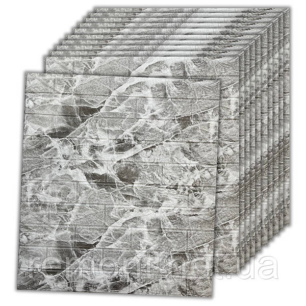 №61-3 Самоклеюча 3D панель "Чорно-Сірий Мармур" 77×70 см товщина 4 мм, фото 1
