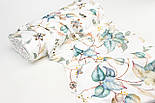 Сатин digital, ширина 240 см "Листя зі східною квіткою та метеликами" на білому № TH-3489, фото 6