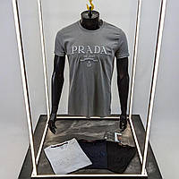Новая брендовая футболка PRADA Прада черная стильная удобная для повседневного ношения XXL (Сірий)