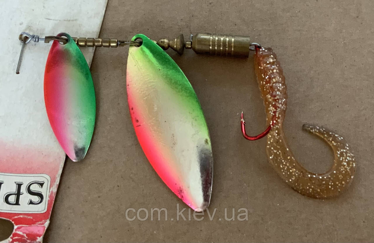 Блешня оберталка (вертушка) Spinnex двопелюсткова з силіконовою приманкою 14 г /105 мм, фото 1