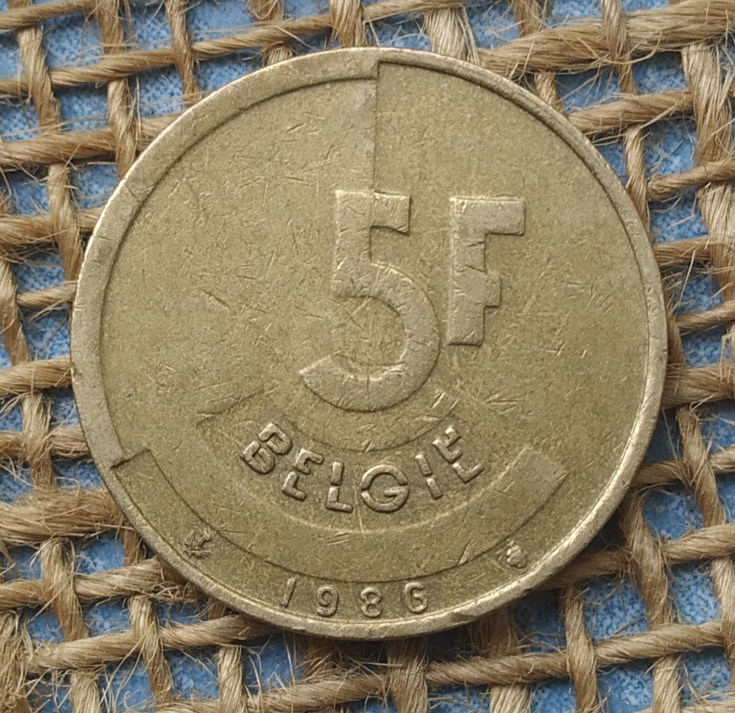 5 франкiв 1986 року. Бельгiя