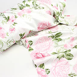 Сатин digital, ширина 240 см "Ніжні рожеві троянди" на білому тлі № SB-3491