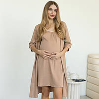 Хлопковый комплект рубчик для беременных и кормящих мам, бежевый