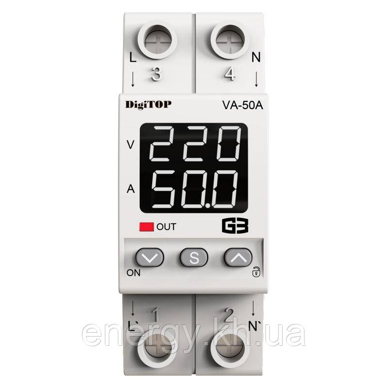 Реле напруги - 50А з контролем струму – VA-50A M2W DigiTOP, фото 1