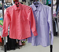 Красивая сиреневая розовая рубашка с длинным рукавом мальчику подростку 9-12л, детская молочная шведка в школу