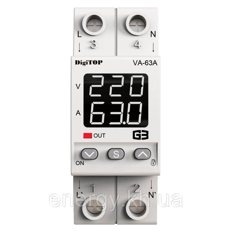 Реле напруги - 63А з контролем струму – VA-63A M2W DigiTOP, фото 1