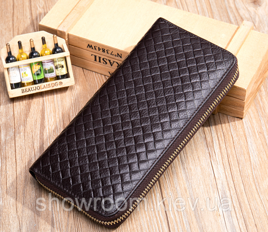 Чоловічий шкіряний гаманець на змійці Leather Collection (9073) brown