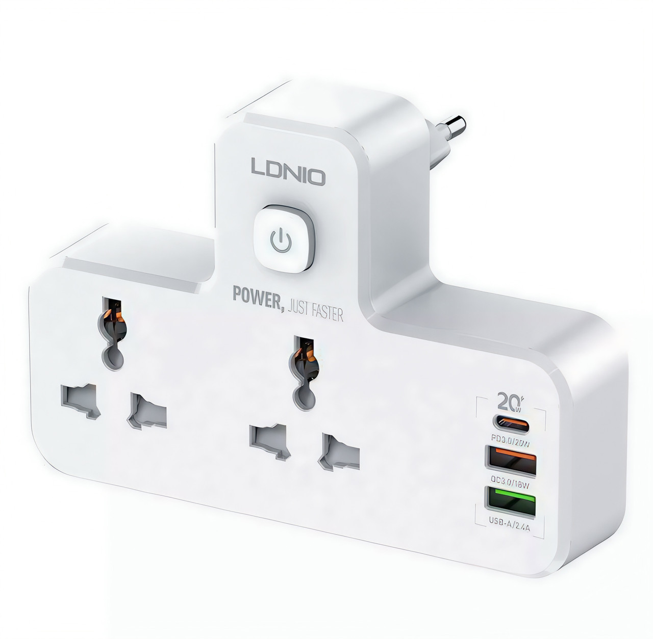 Мережний фільтр перехідник LDNIO SC231І функція швидкого заряджання з нічником з USB на 2 розетки, фото 1