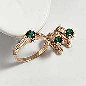 Комплект золотий каблучка та сережки із зеленим круглим смарагдом