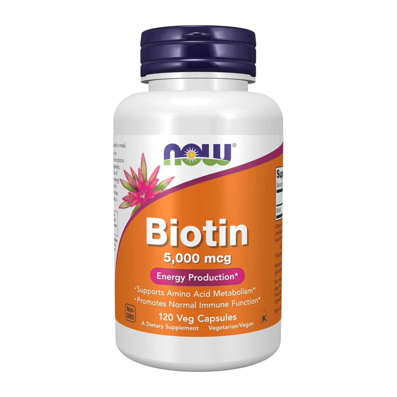 Біотин, Biotin, Now Foods, 5000 мкг, 120 вегетаріанських капсул, фото 1