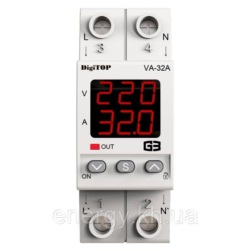 Реле напруги - 32А з контролем струму – VA-32A M2R DigiTOP, фото 1