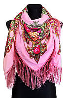 Украинский народный платок Анна 120х120 см розовый