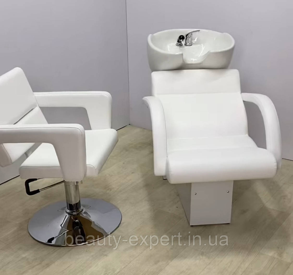 Комплект перукарських меблів 2в1 Фламінго&Чіп One: крісло-мийка та перукарське крісло, фото 1