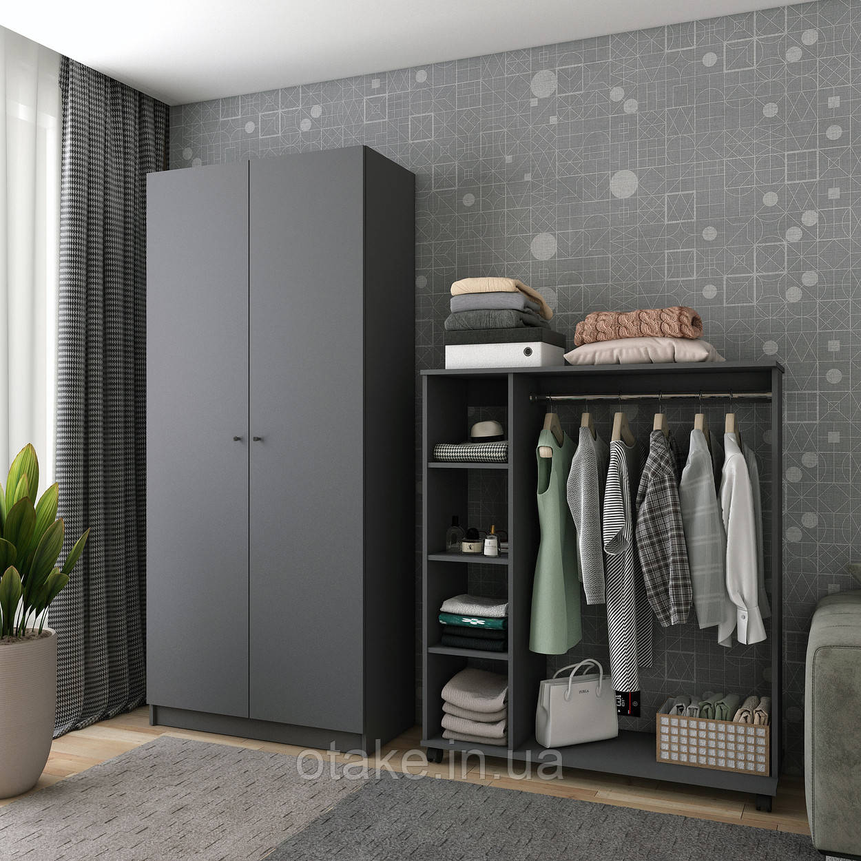 Шафа розпашна з полицями Doros Промо 90х48х204 см Графіт (DRS-011202), фото 1