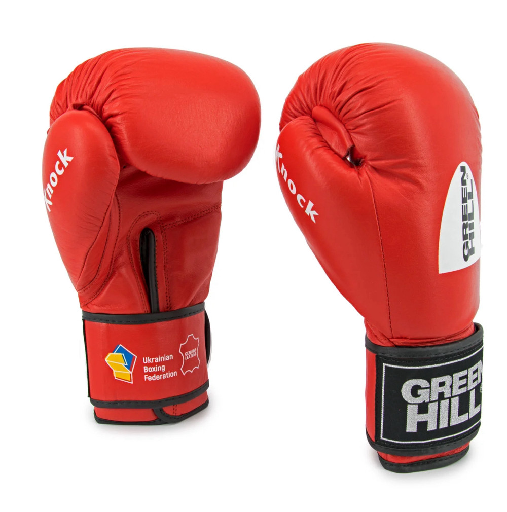Боксерські рукавиці шкіряні Green Hill Knock Червоні 12 oz з печаткою ФБУ ліцензовані