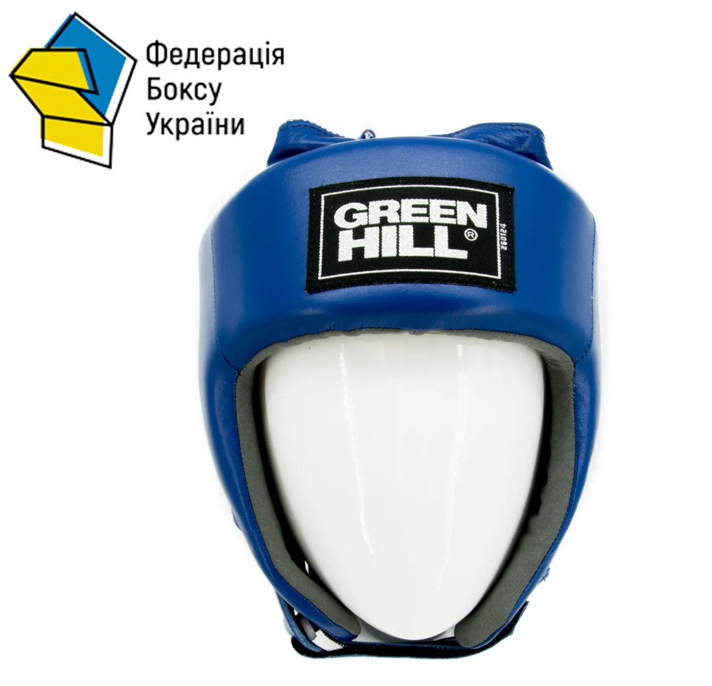 Боксерський шолом Green Hill шкіряний ліцензований UBF Logo синій L, фото 1