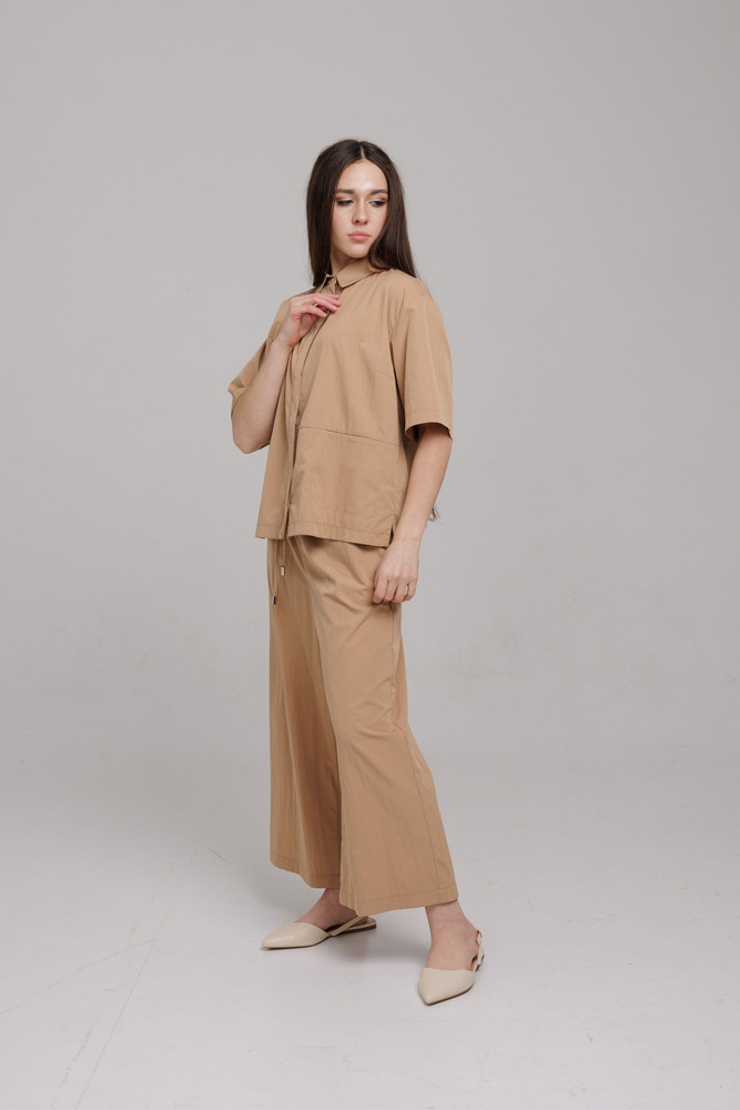Штани кюлоти бежеві з плащової тканини Modna KAZKA MKTL3802/1
