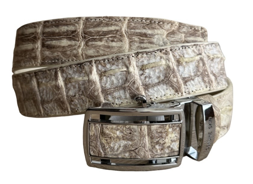 Ремінь чоловічий зі шкіри крокодила Ekzotic leather 125-130 см Білий (crb05_4)