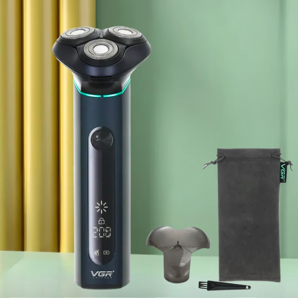 Роторна електробритва VGR V-310 бездротова з дисплеєм акумуляторний водонепроникний тример дорожній, фото 1