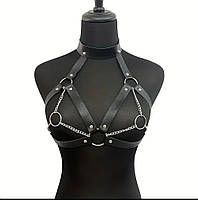 Оригинальная портупея на грудь из экокожи с цепями