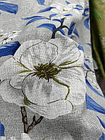 Лляна легка тканина в сірому з синім кольорі з квітковим принтом на метраж (М1-822-6), фото 2