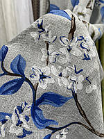 Лляна легка тканина в сірому з синім кольорі з квітковим принтом на метраж (М1-822-6), фото 4