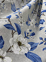 Лляна легка тканина в сірому з синім кольорі з квітковим принтом на метраж (М1-822-6), фото 3