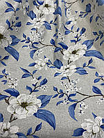Лляна легка тканина в сірому з синім кольорі з квітковим принтом на метраж (М1-822-6), фото 5