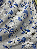 Лляна легка тканина в сірому з синім кольорі з квітковим принтом на метраж (М1-822-6), фото 6