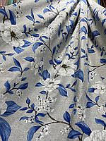Лляна легка тканина в сірому з синім кольорі з квітковим принтом на метраж (М1-822-6), фото 7