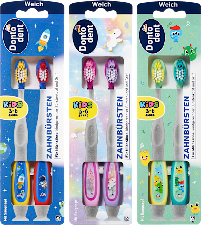 Дитячі зубні щітки Dontodent Kids (від 3 до 6 років) 2 шт. з присосками
