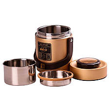 Термос для їжі King Boss 1,5л з двома контейнерами з нержавіючої сталі, золото, фото 2