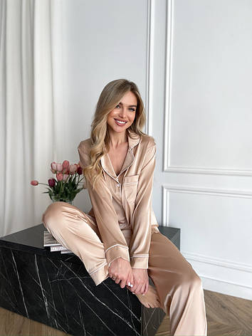 Піжама жіноча з шовку Армані M Бежевий темний, фото 1