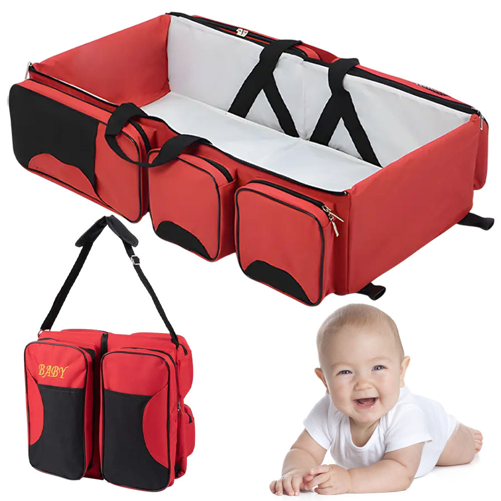 Розкладне перенесення-ліжко для немовлят, 76х37х20см, до 12 кг, Червоний / Багатофункціональна сумка-ліжко для дітей, фото 1