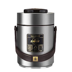 Термос для їжі King Boss з 2 контейнерами з нержавіючої сталі на 1.5л, срібло, фото 1