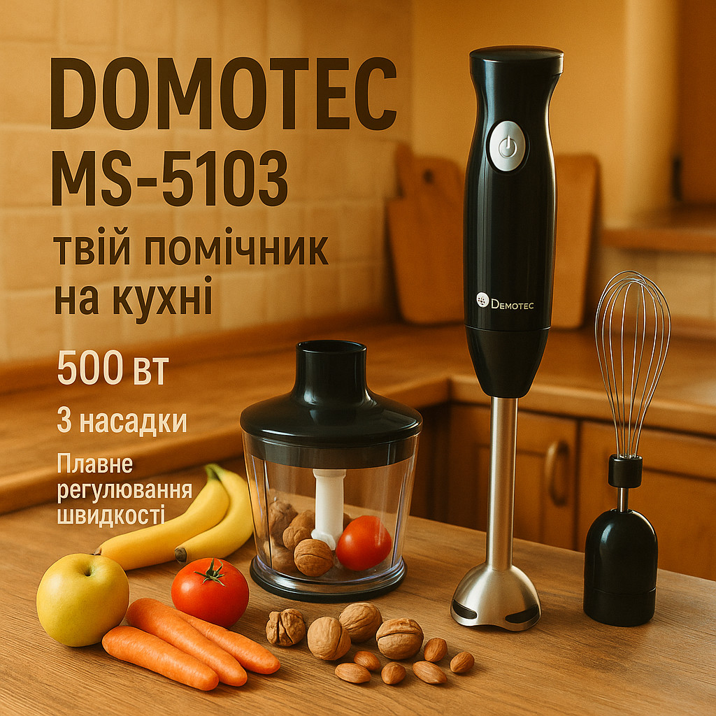 Блендер електричний для смузі DOMOTEC MS-5103 500 Вт, Подрібнювач для овочів, CF-791 Маленький блендер