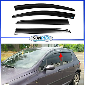 Дефлектори вікон, вітровики на Peugeot 307/308 седан 2000-2014 (скотч) Sunplex