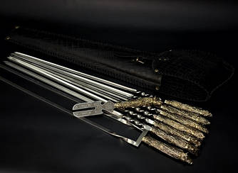 Подарунковий шашличний набір Nb Art "Звірі" з подвійним шампуром у закритому сагайдаку 8 предметів