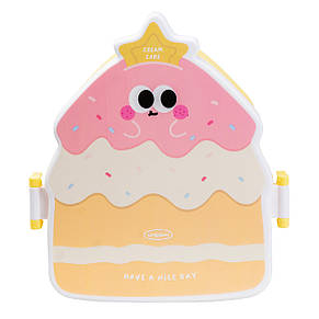 Дитячий ланч бокс на дві секції 950 мл пластиковий з вилкою та ложкою "Тістечко" Жовтий HP12271Y, фото 1