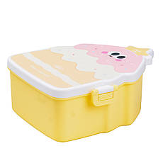 Дитячий ланч бокс на дві секції 950 мл пластиковий з вилкою та ложкою "Тістечко" Жовтий HP12271Y, фото 4
