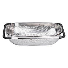 Друшляк сито на раковину для миття овочів та фруктів 36х24х9 см з нержавіючої сталі HP-19-17