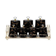 Набір для спецій 4 шт по 250 мл і 3 шт по 550 мл на металевій підставці  чорний HP1249