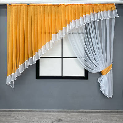 Кухонний комплект (200х170см.), ламбрекен і штора. Колір помаранчевий із білим. Код 062к 52-1183