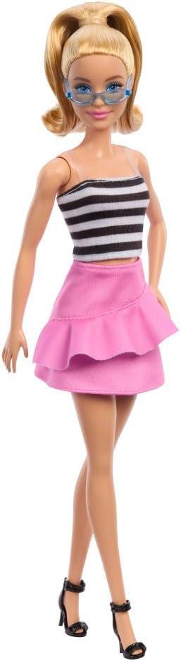 Лялька Barbie Fashionistas Барбі Модниця 213 блондинка в смугастому топі та рожевій спідниці, фото 1