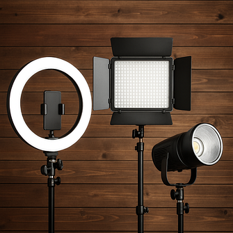 Студійне освітлення — кільцеві лампи, прожектори для фото-, відеознімання