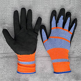 Рукавиці робочі сині з помаранчевими вставками, прогумовані