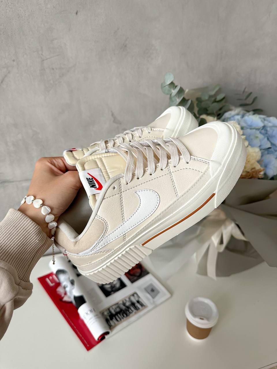 Жіночі кросівки Nike Court Legasy Lift Beige White Бежеві з білим Взуття Найк Курт Легесі Ліфт шкіра платформа демісезон, фото 1