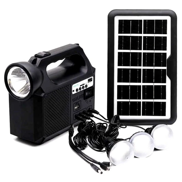 Багатофункціональний LED ліхтар GDLite GD-8017M із сонячною панеллю ФМ радіо функцією повербанк 3 лампочки SV227, фото 1